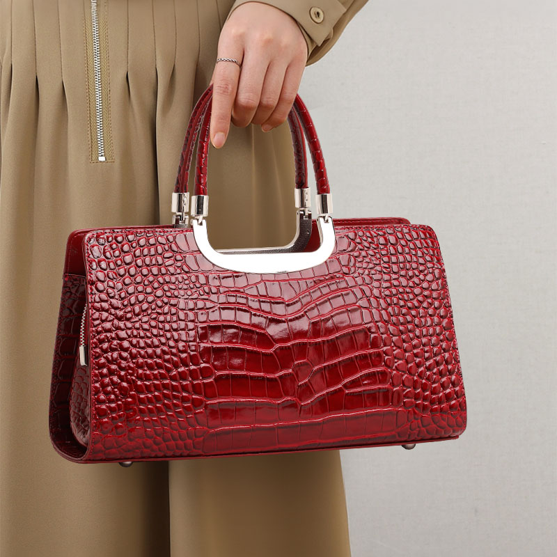 Leather Work Handbags For Women - Genuine Cowhide Leather Crocodile Women Handbag,