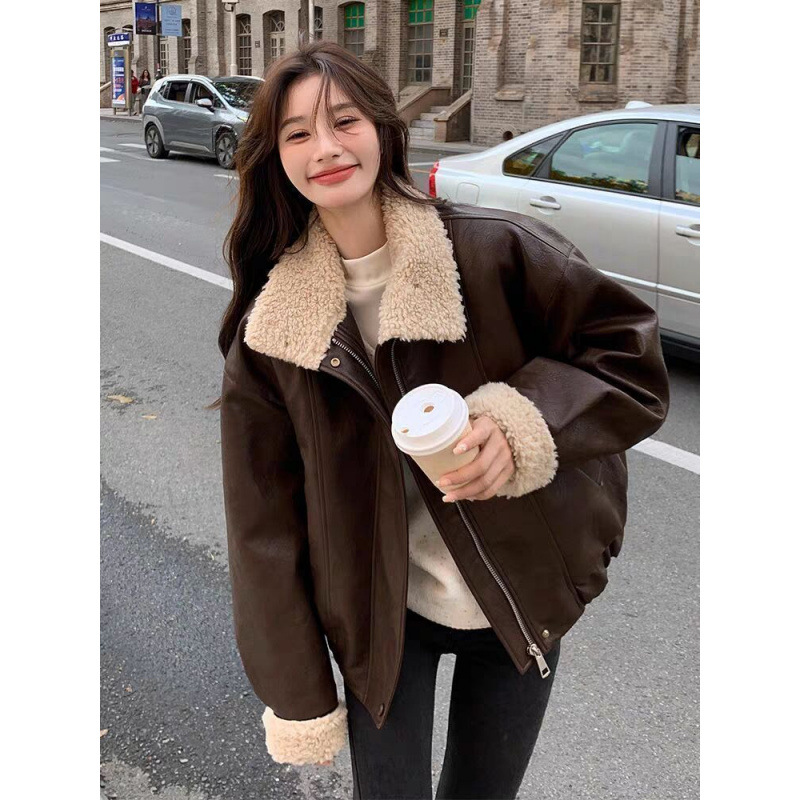Women Coats Faux Leather Jacke - Leather Work Jacket Women'S 评论和价格