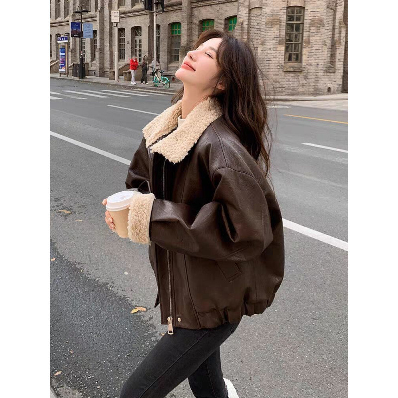 Women Coats Faux Leather Jacke - Leather Work Jacket Women'S 评论和价格