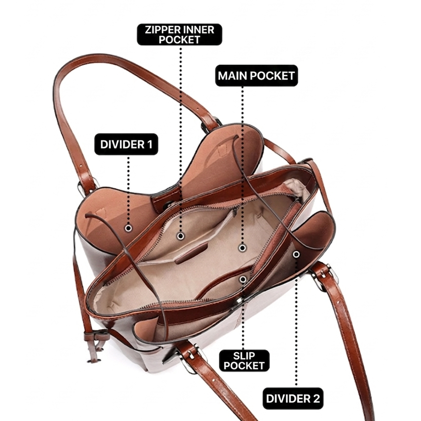 HIFASHION Vintage Oil Wax Genu - Leather Work Handbags For Women 评论和价格