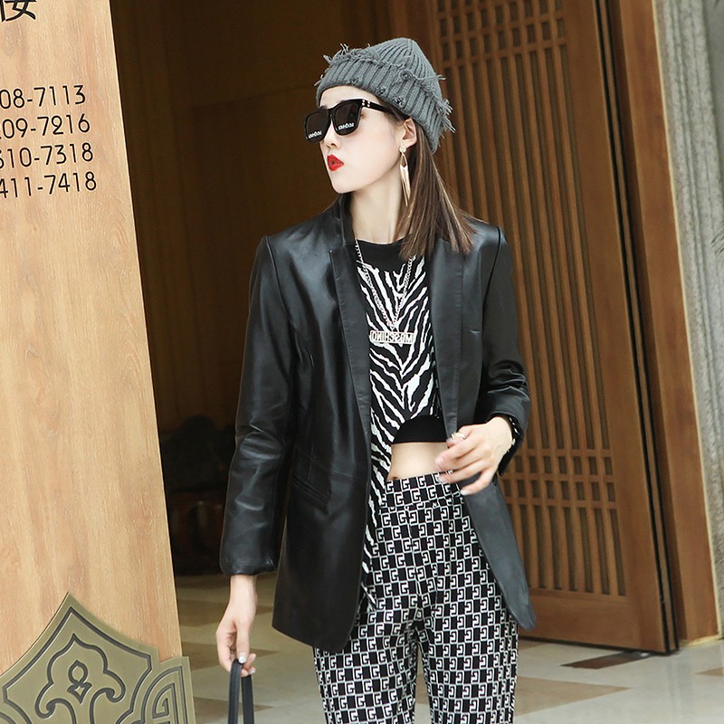 Autumn Elegant Women Soft Shee - Leather Work Jacket Women'S 评论和价格