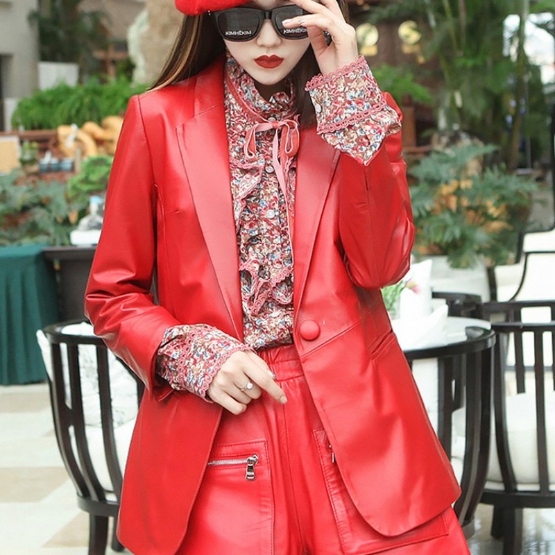 Autumn Elegant Women Soft Shee - Leather Work Jacket Women'S 评论和价格