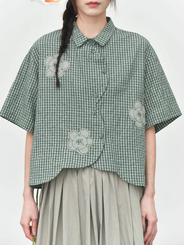 Green Plaid Women Flower Patch - Leatherwork Flowers 评论和价格