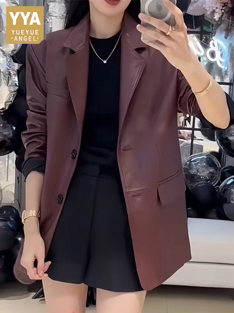 Autumn Office Ladies Work Mid  - Leather Work Jacket Women'S 评论和价格
