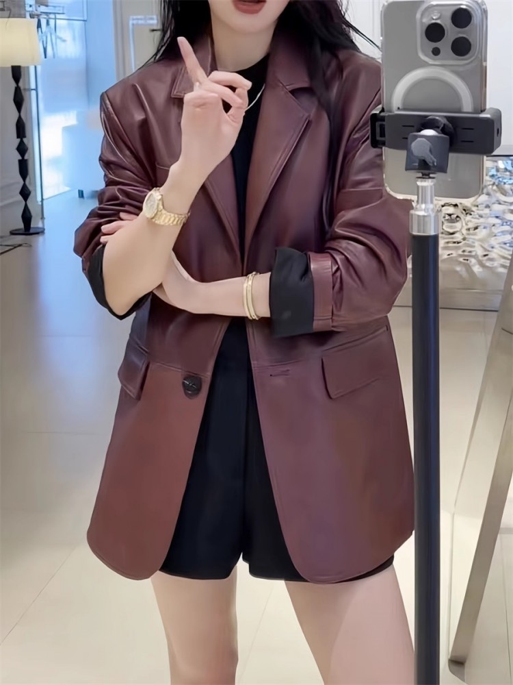 Autumn Office Ladies Work Mid  - Leather Work Jacket Women'S 评论和价格