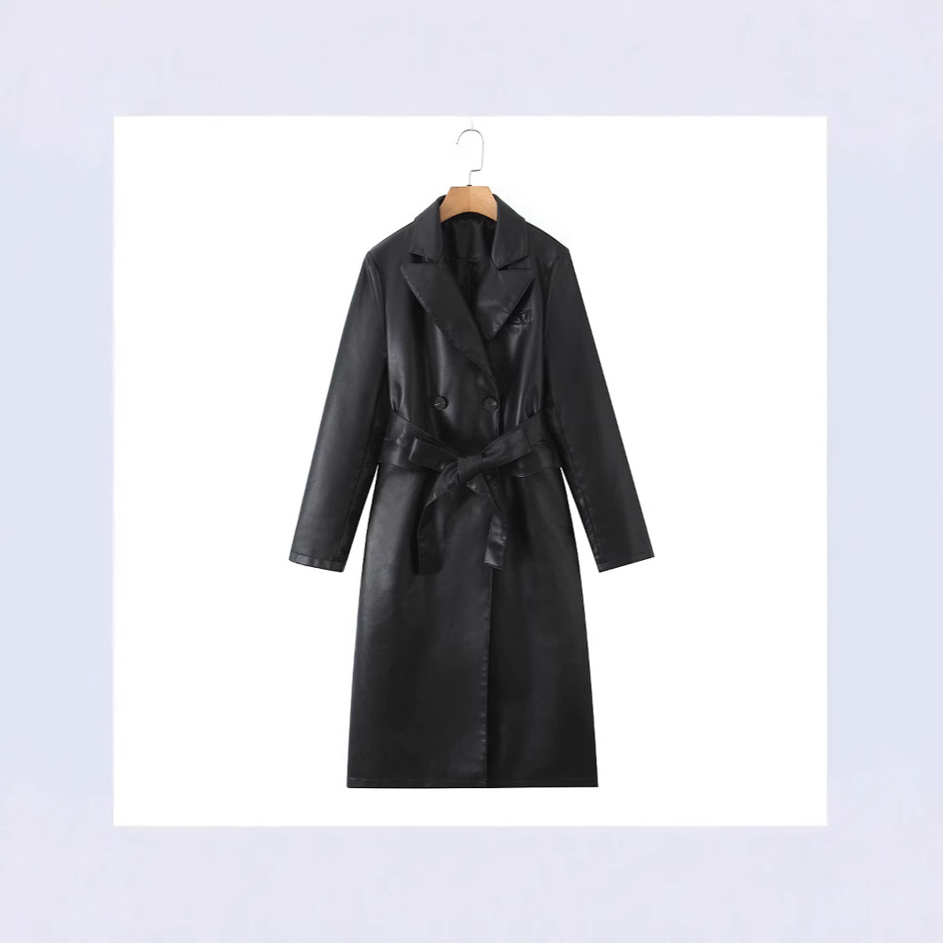 Women Trench Coat Faux Leather - Leather Work Jacket Women'S 评论和价格