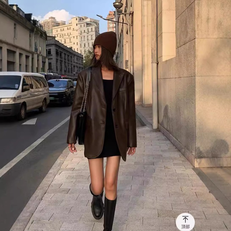Autumn Winter PU Leather Busin - Leather Work Jacket Women'S 评论和价格