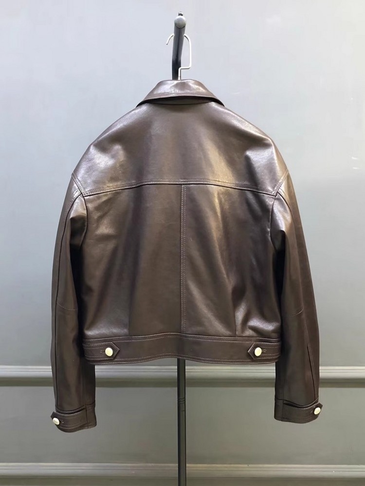 Designer Women Double Collar W - Leather Work Jacket Women'S 评论和价格