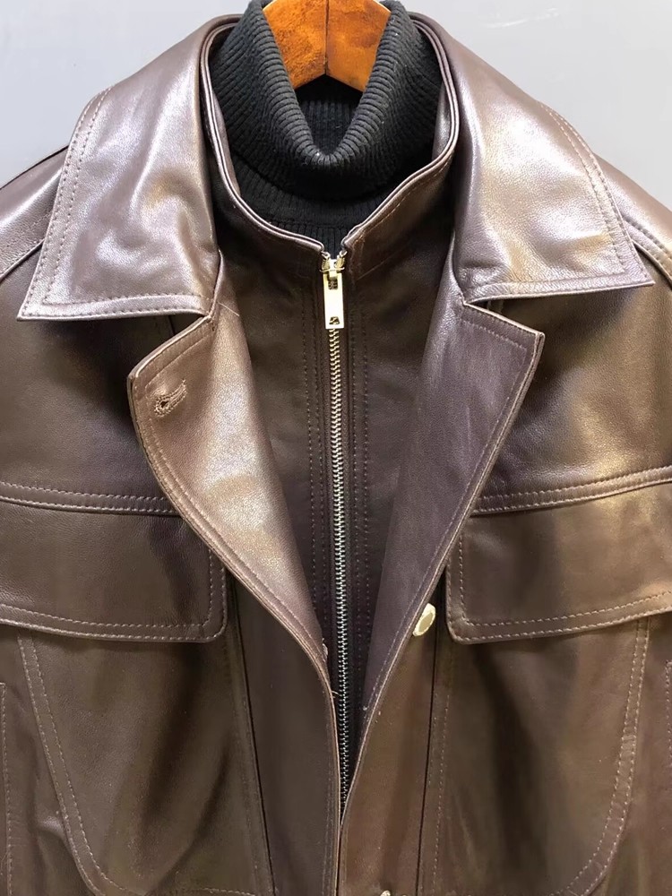 Designer Women Double Collar W - Leather Work Jacket Women'S 评论和价格