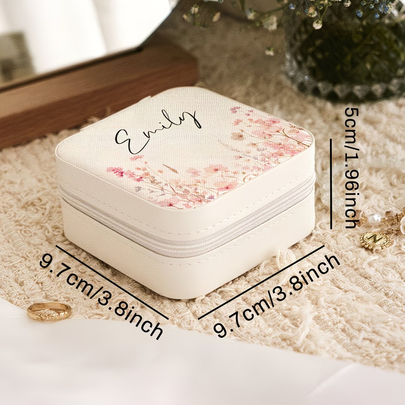 Custom Beige Jewelry Box Featu - Leatherwork Flowers 评论和价格