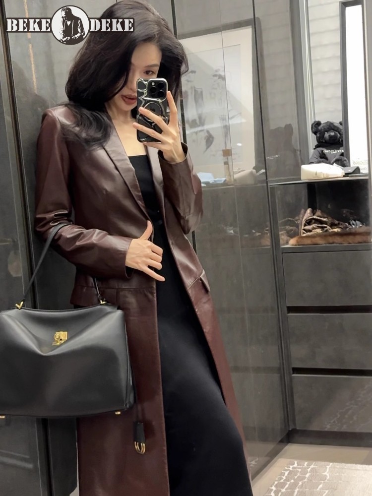 Italian Designer Women Long Sh - Leather Work Jacket Women'S 评论和价格