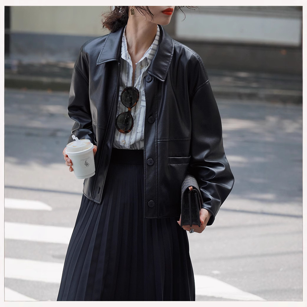 Women Short Coats Faux Leather - Leather Work Jacket Women'S 评论和价格