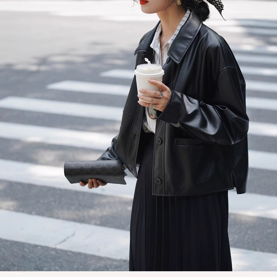 Women Short Coats Faux Leather - Leather Work Jacket Women'S 评论和价格